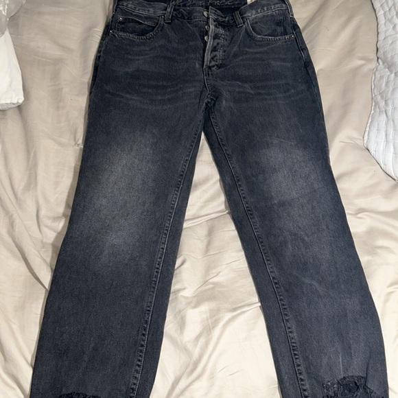 We the Free Chewed Up Mid Rise Straight Jeans Woman’s 27 Black Denim Free People - Picture 7 of 7